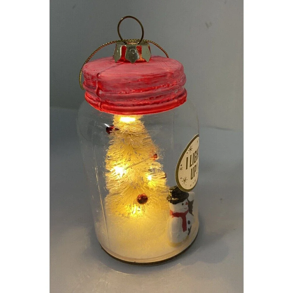 Silvestri Demdaco Snowman Lighted Mason Jar Christmas Ornament 4 inch